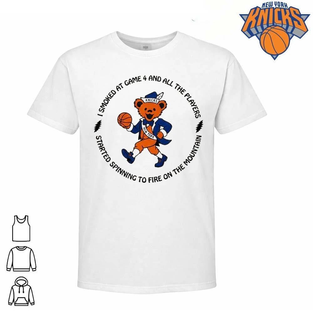 New York Knicks Grateful Dead Bear I Smoked At Game 4 And All The Players Started Spinning To Fire On The Mountain Basketball Funny Mashup Retro Vintage NBA Finals 2026 Shirt
