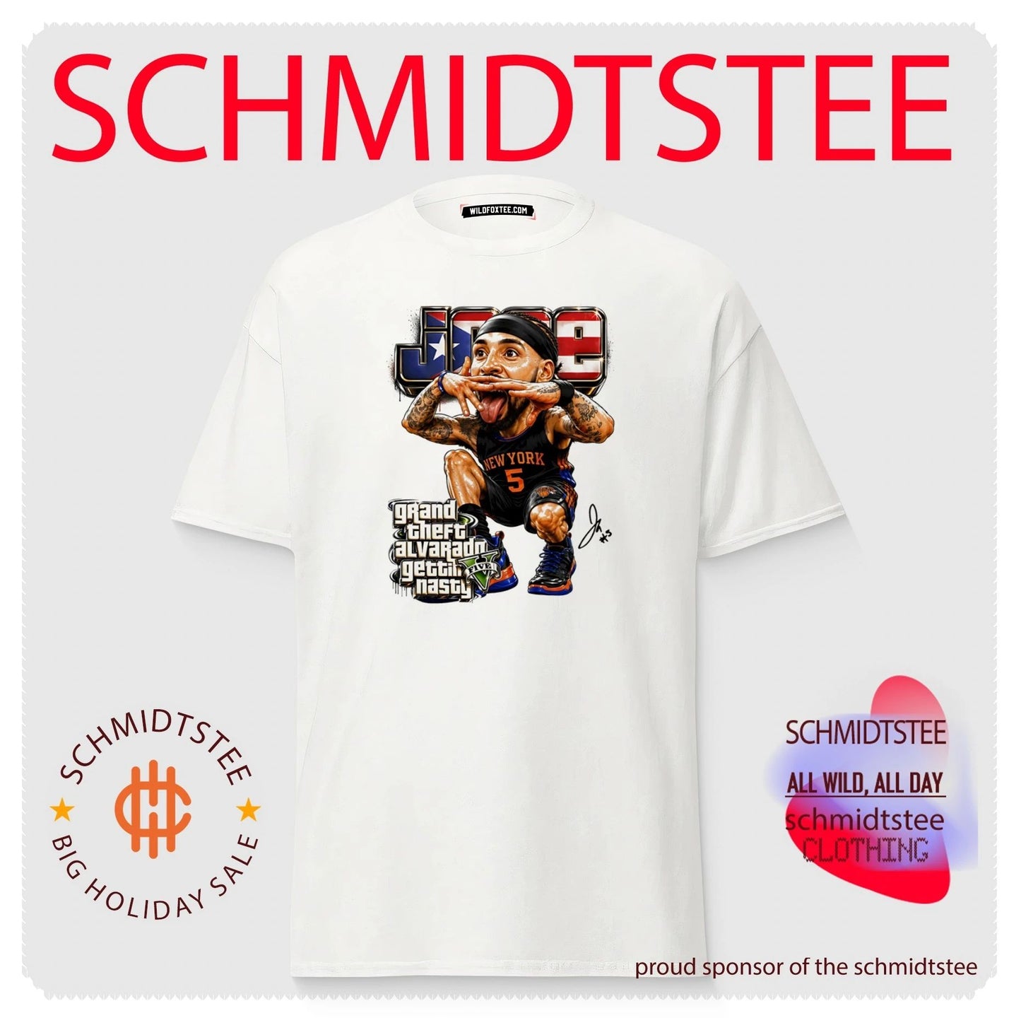 New York Knicks Jose Alvarado GTA getting nasty caricature shirt