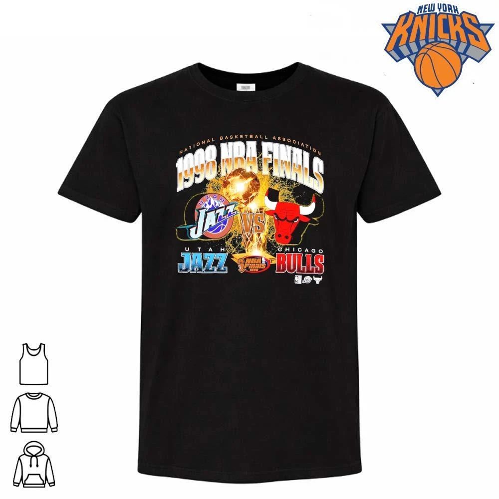 Chicago Bulls vs Utah Jazz 1998 NBA Historic Finals Mitchell & Ness Team Logos Vintage Shirt