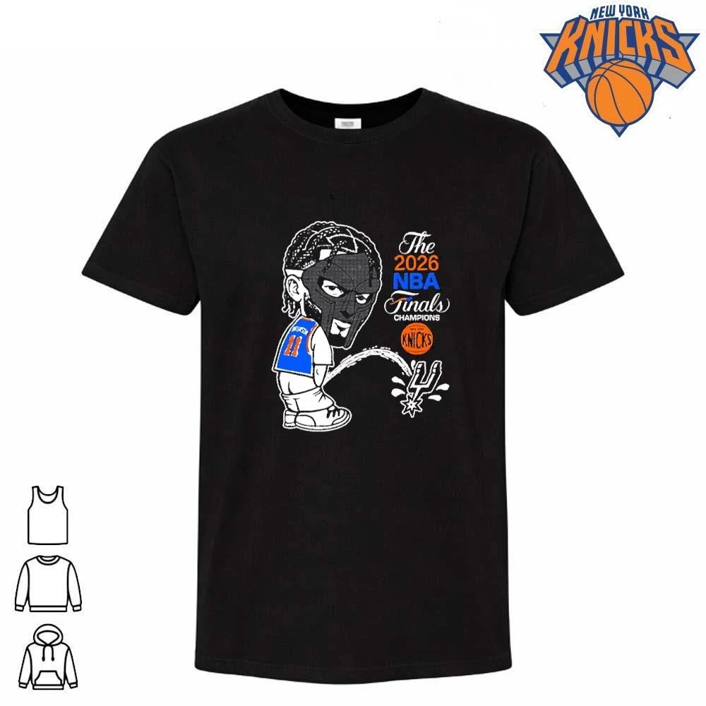 New York Knicks MF DOOM Mask Jalen Brunson Peeing On San Antonio Spurs Logo Black T Shirt