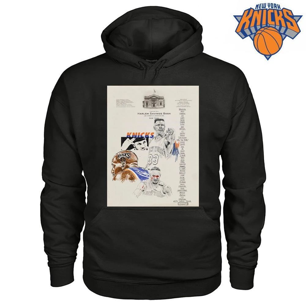 New York Knicks Champions NBA 2026 Harlem Savings Bank History Sketch Shirt