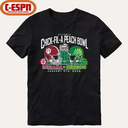 Indiana Vs Oregon 2026 CFP Semifinal Peach Bowl Helmet Matchup T-Shirt