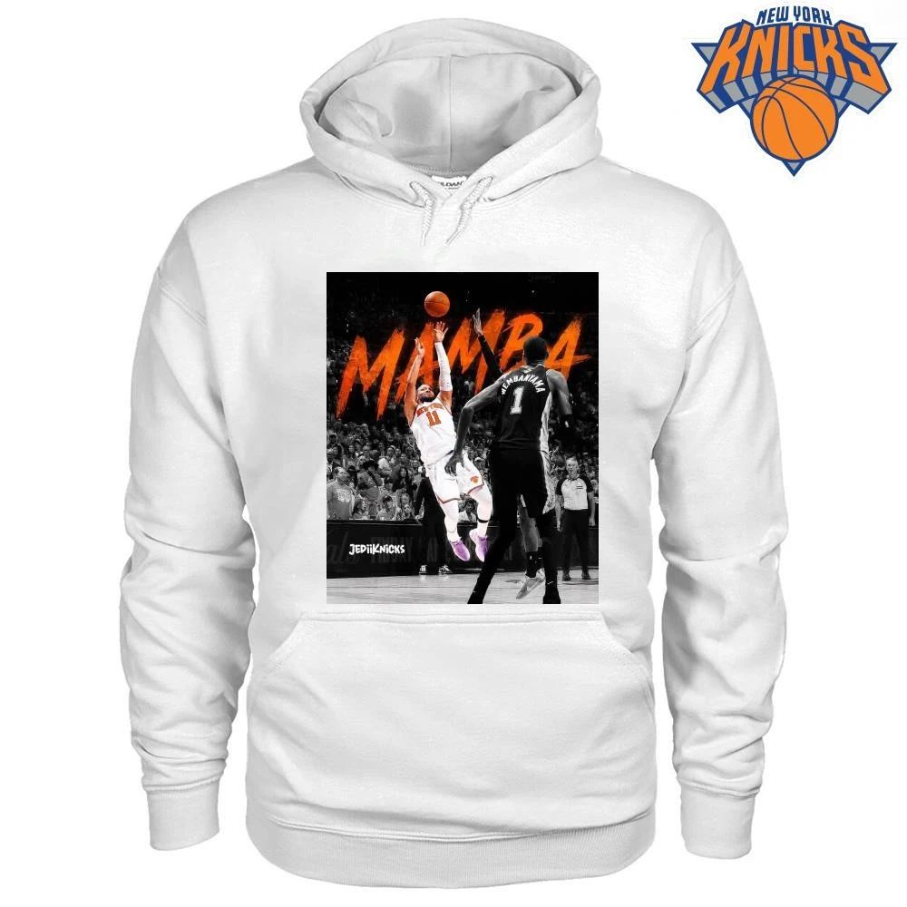 New York Knicks Jalen Brunson 11 Shooting Over San Antonio Spurs Victor Wembanyama 1 Mamba Orange Text Graphic NBA Finals 2026 Shirt
