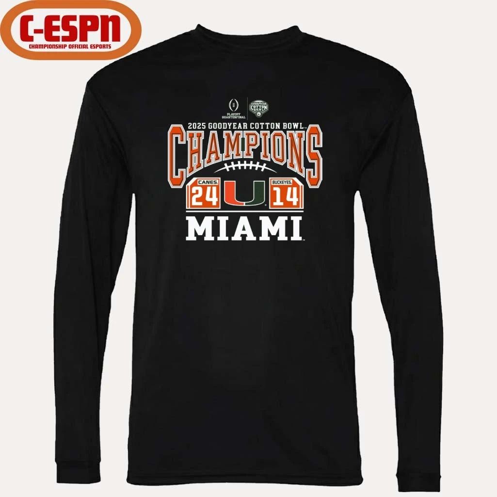 Miami Hurricanes SCORE SHIRT 2025 Men’s Cotton Bowl Champions Game