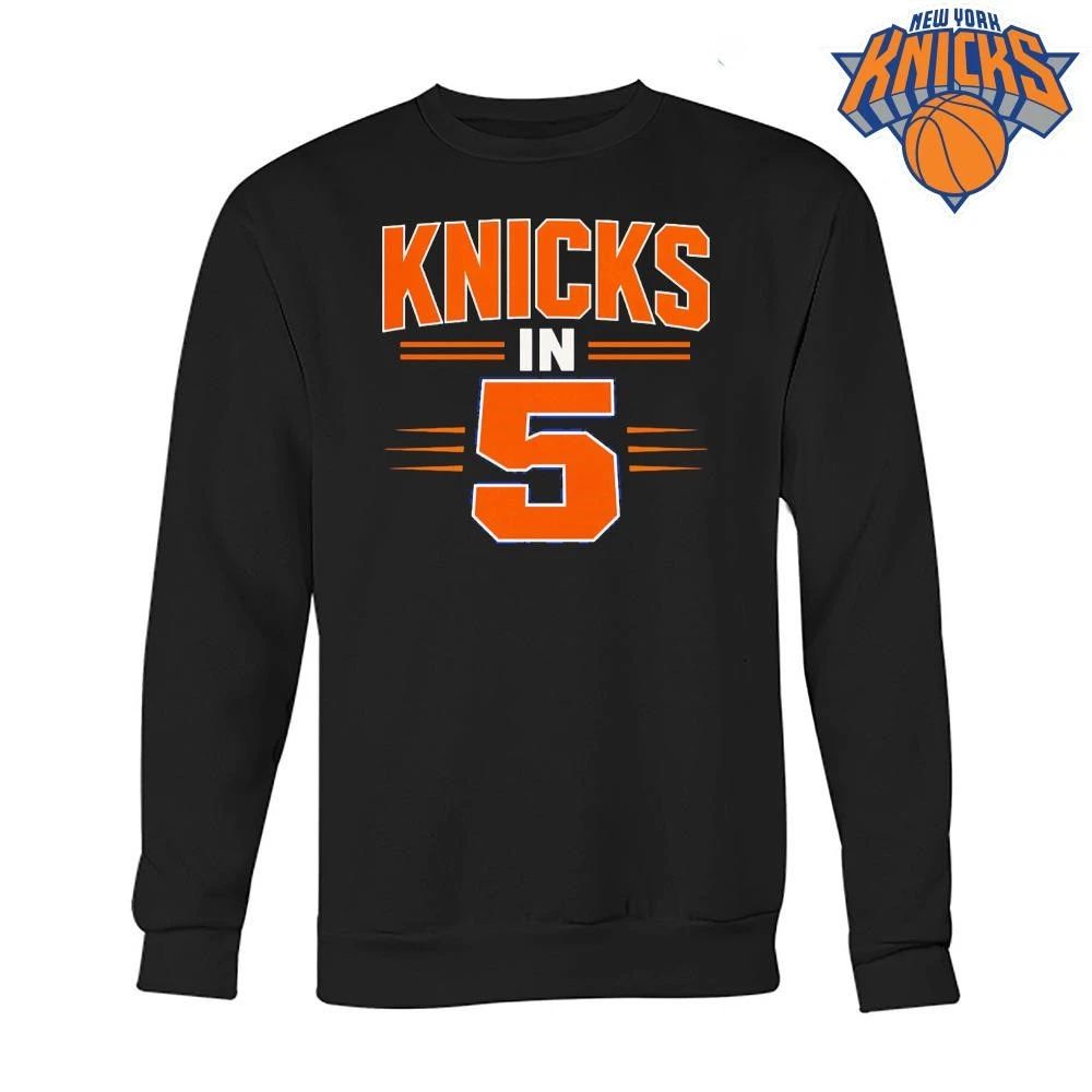 New York Knicks In 5 Orange Typography Basketball Fans Retro Graphic NBA Finals 2026 Shirt