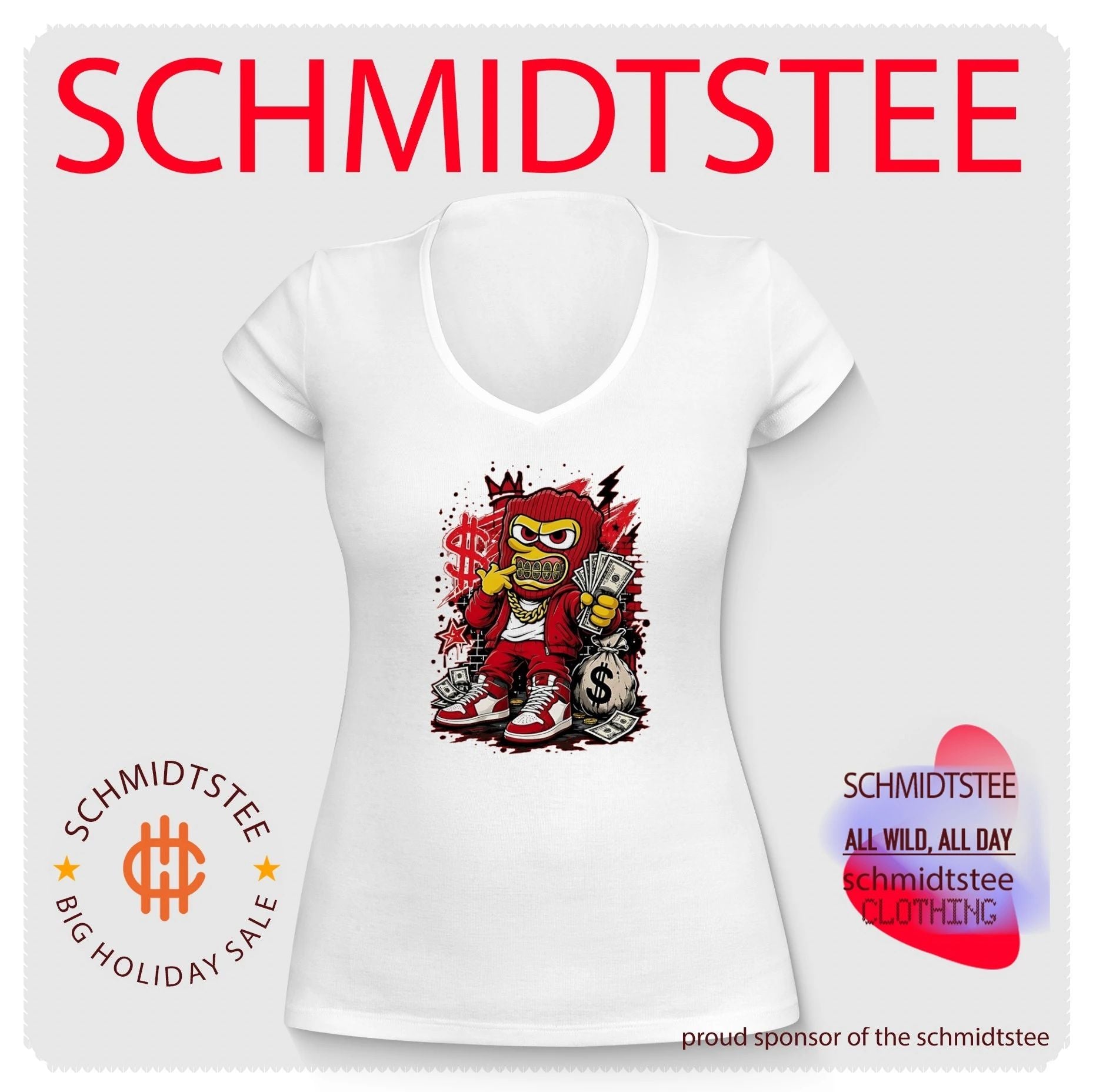 The Simpsons Bart Gangster Money Red Graphic shirt