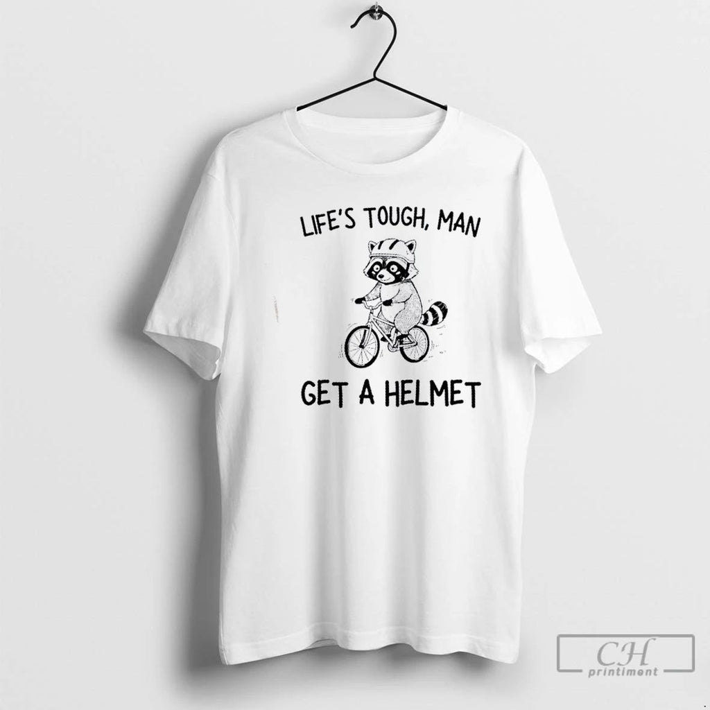 Premium Raccoon Bicycle Lifes Tough Man Get A Helmet T Shirts