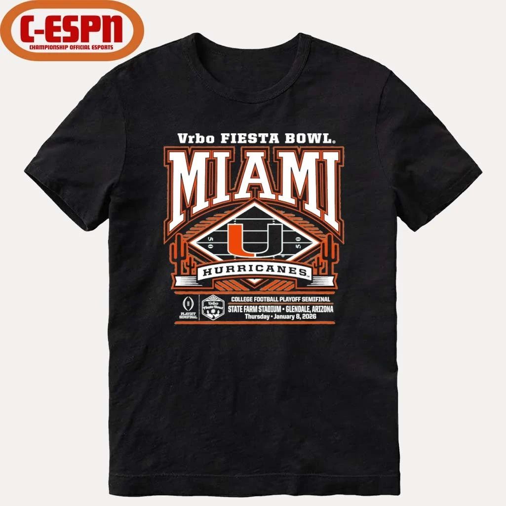 2026 Vrbo Fiesta Bowl Miami Hurricanes CFP Semifinal Power Frame T-Shirt