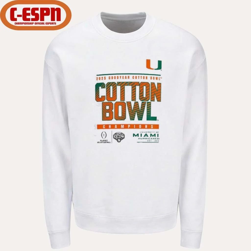 University Of Miami Hurricanes 2025 Goodyear Cotton Bowl Champions T-Shirt