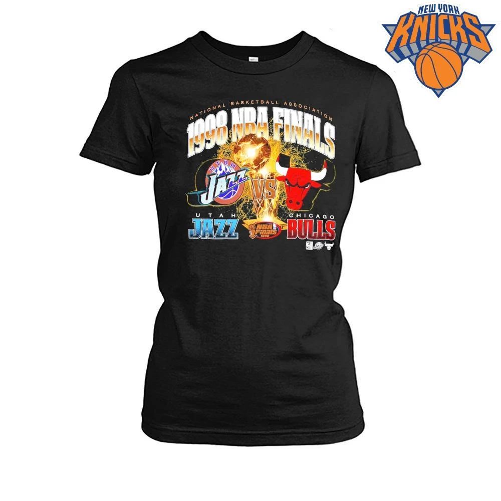 Chicago Bulls vs Utah Jazz 1998 NBA Historic Finals Mitchell & Ness Team Logos Vintage Shirt
