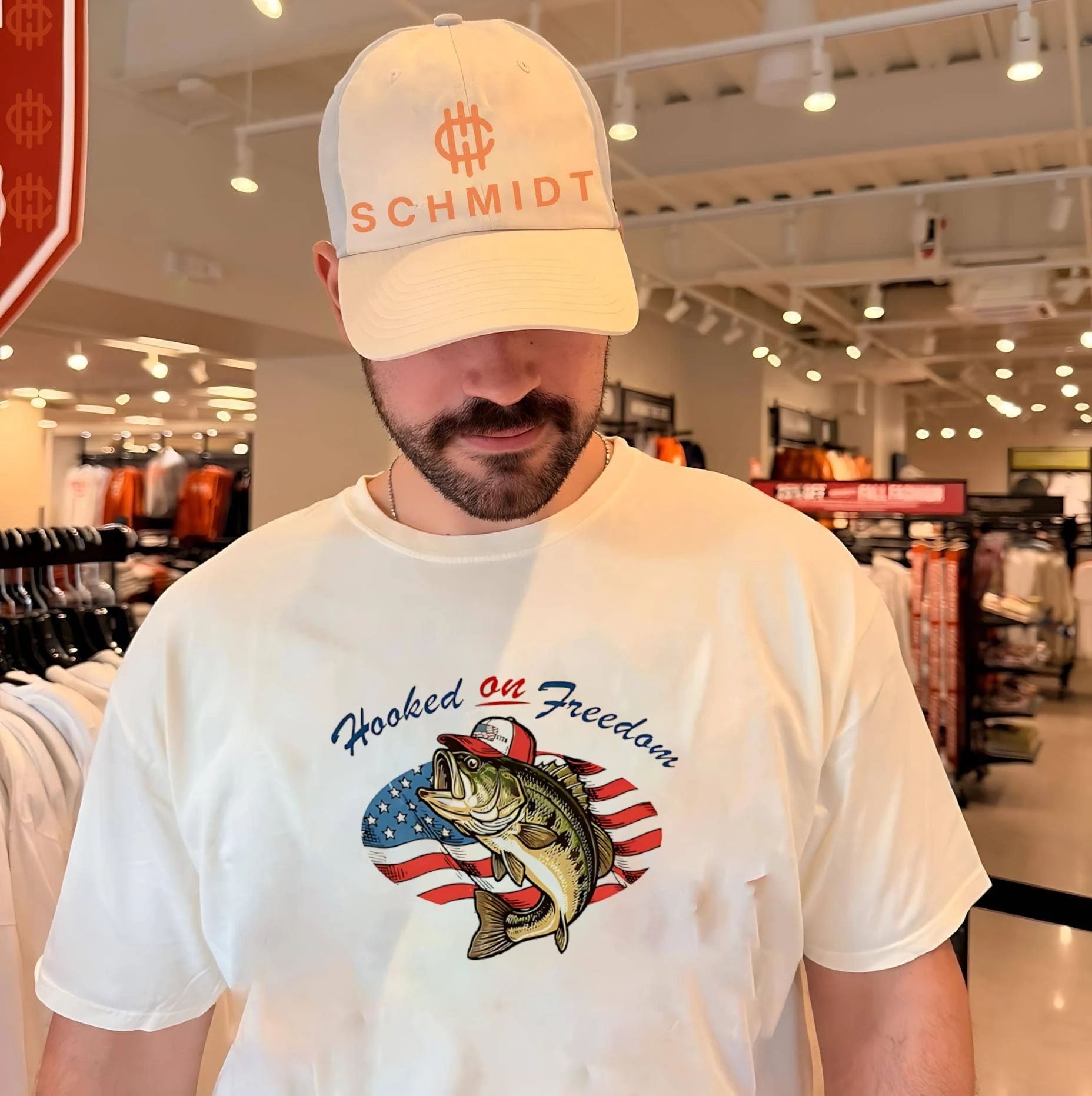 Hooked on freedom fish with America flag shirt