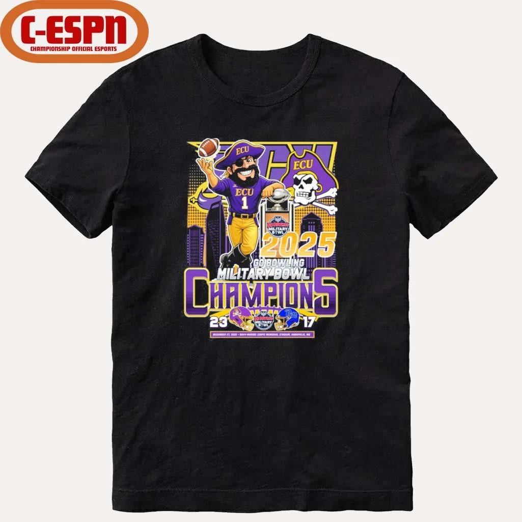 ECU Pirates Mascot Go Bowling Military Bowl Champions 2025 Shirt