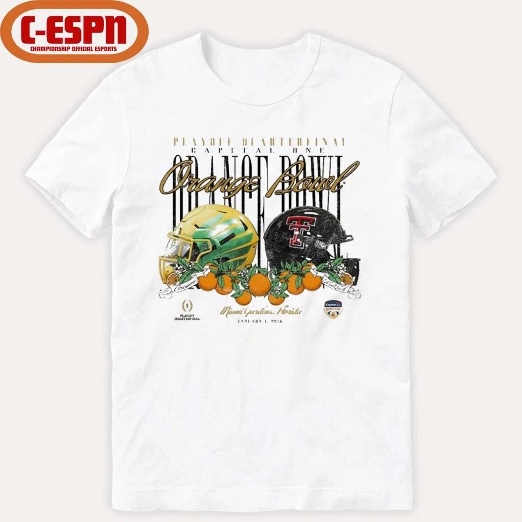 Playoff Quarterfinal Texas Tech Red Raiders 2026 Orange Bowl vs. Oregon Ducks Helmets Shirt