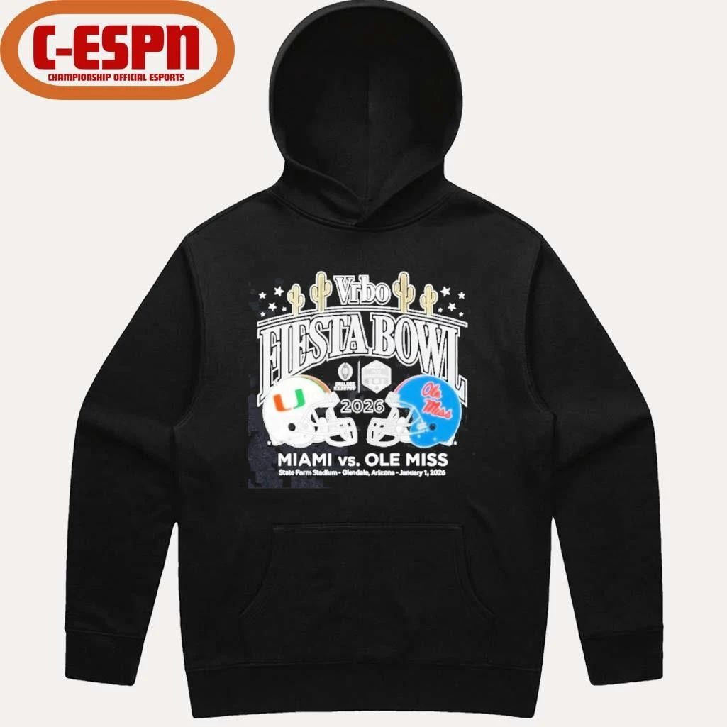 Miami Hurricanes Vs Ole Miss Rebels 2026 Vrbo Fiesta Bowl Matchup CFP Semifinal Shirt