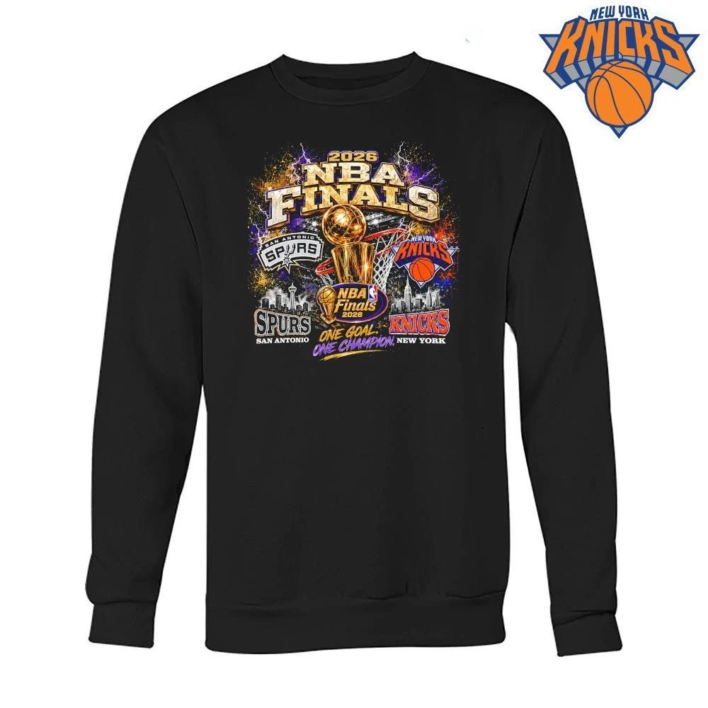 San Antonio Spurs vs New York Knicks 2026 NBA Finals Larry O’Brien Trophy Bootleg Black Graphic T Shirt