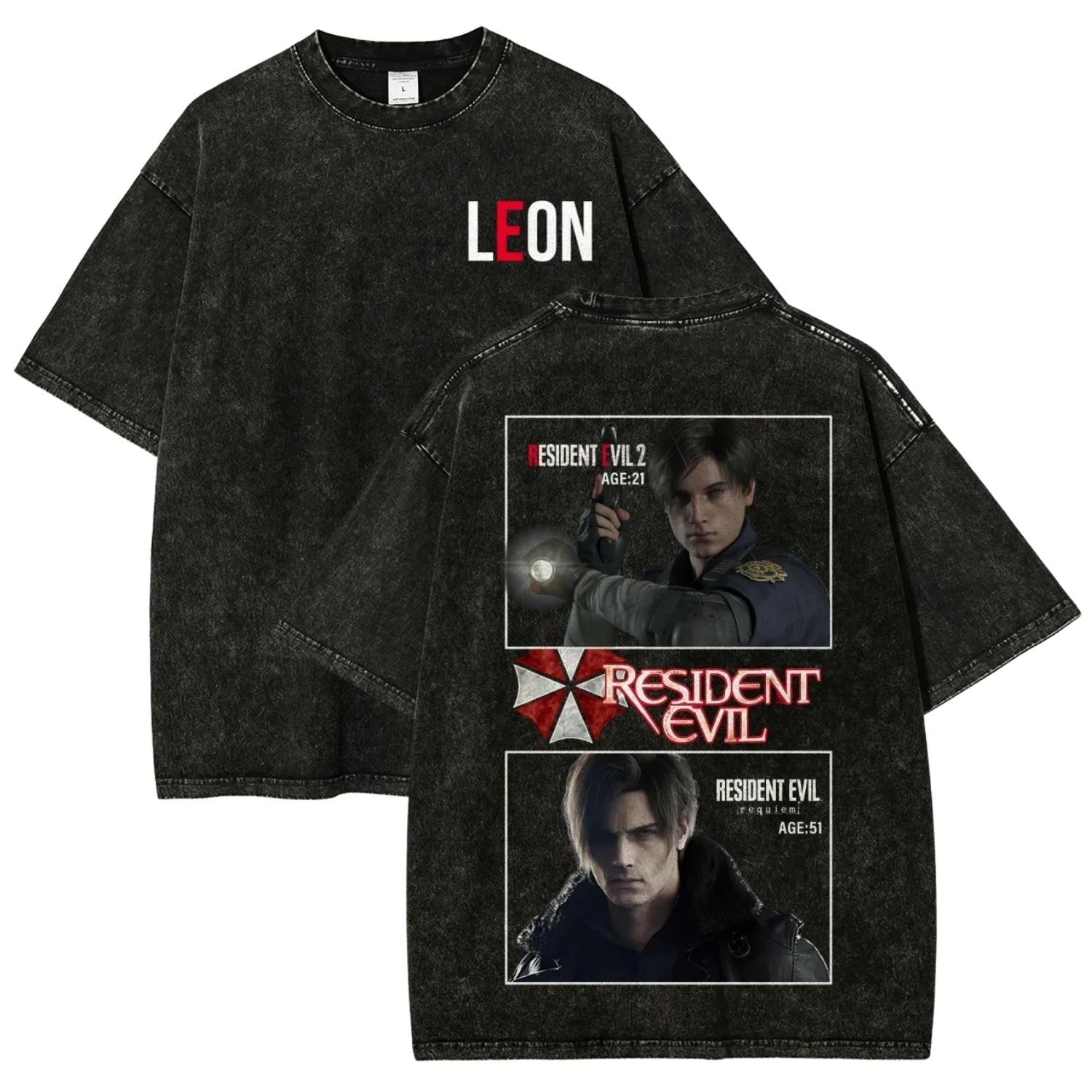 Leon Kennedy Resident Evil Black Vintage Wash Oversized Gaming Tee Tee (1)