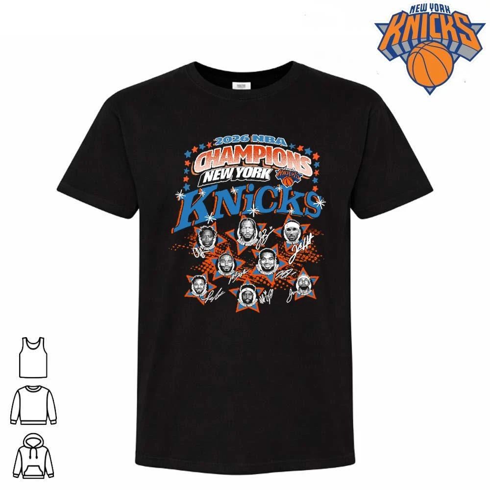 New York Knicks Champions NBA 2026 Roster Signatures Stars Team Graphics Shirt