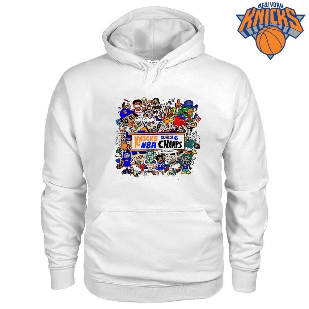 Knicks NBA Champs 2026 Cartoon Doodle New York Knicks Champions NBA 2026 Shirt