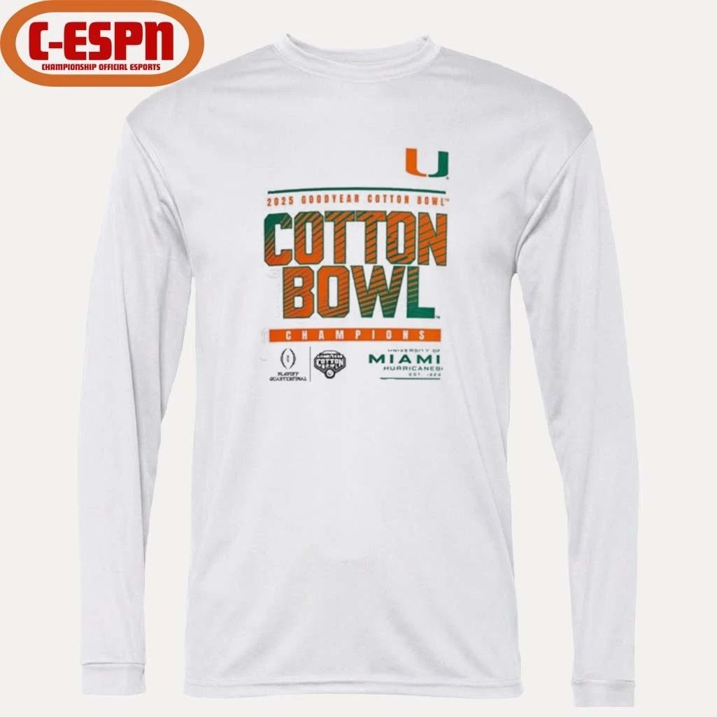University Of Miami Hurricanes 2025 Goodyear Cotton Bowl Champions T-Shirt