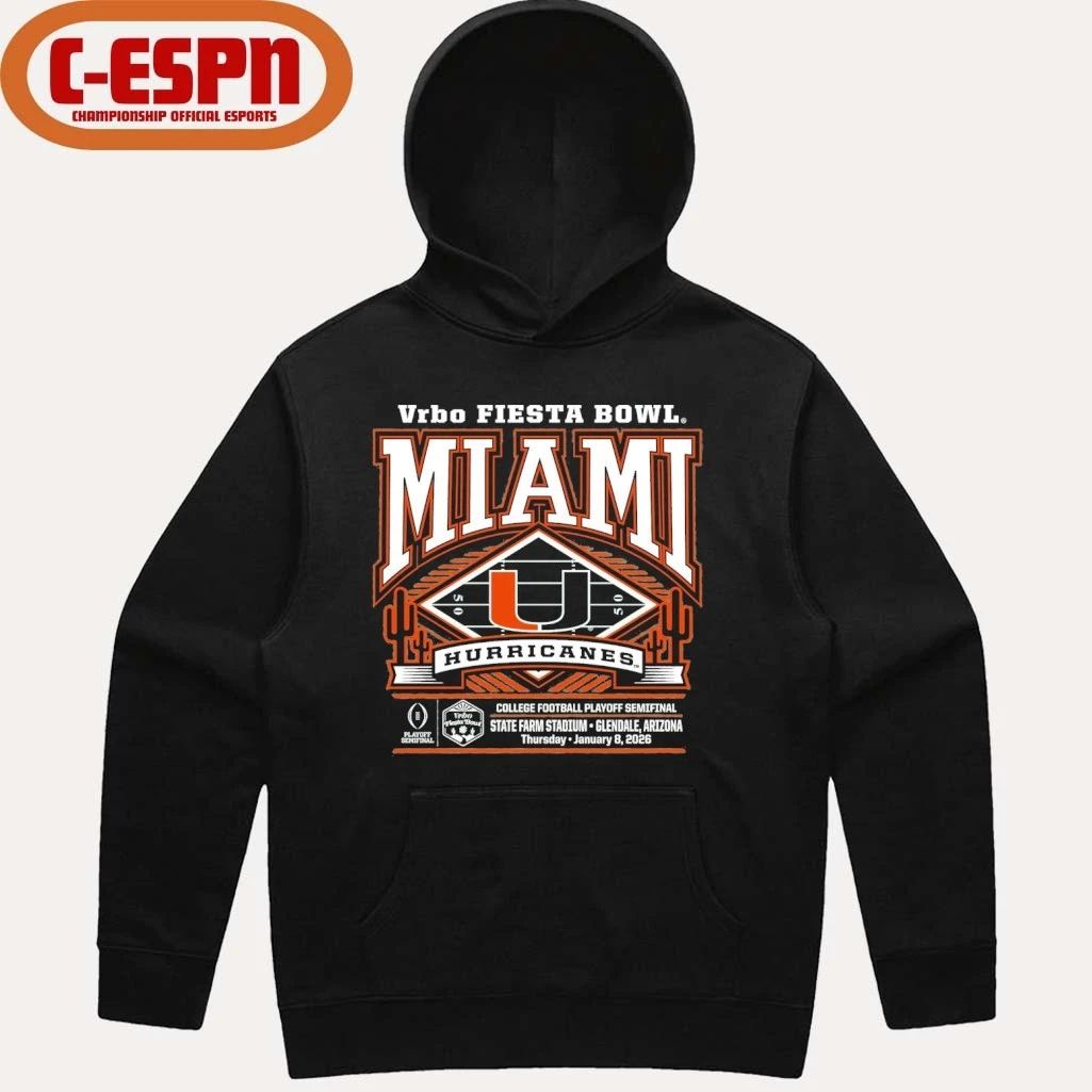 2026 Vrbo Fiesta Bowl Miami Hurricanes CFP Semifinal Power Frame T-Shirt