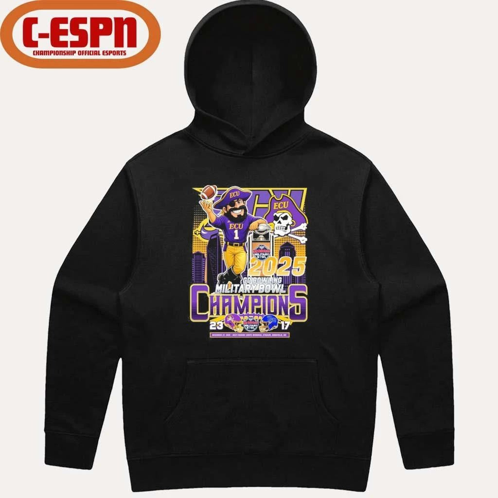ECU Pirates Mascot Go Bowling Military Bowl Champions 2025 Shirt