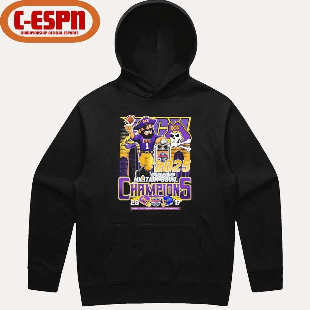 ECU Pirates Mascot Go Bowling Military Bowl Champions 2025 Shirt