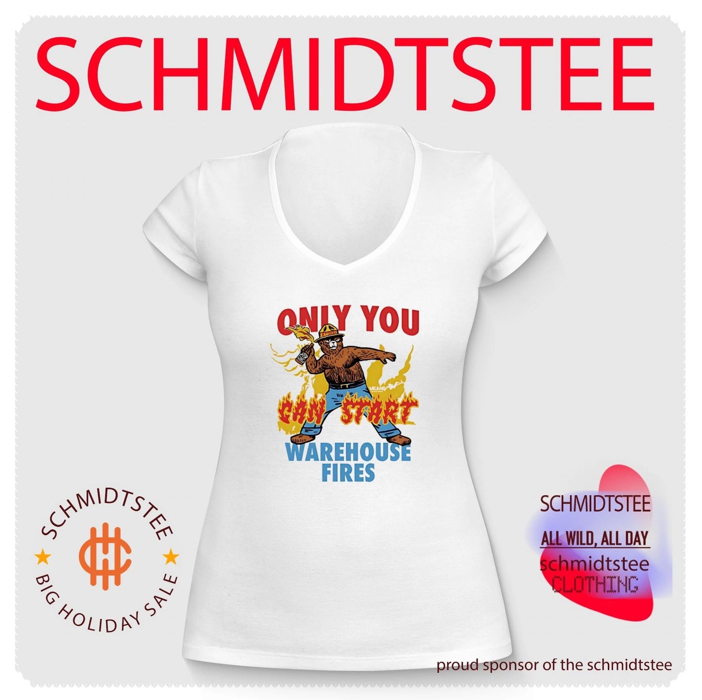 Smokey Bear only you can start warehouse fires illustration shirt