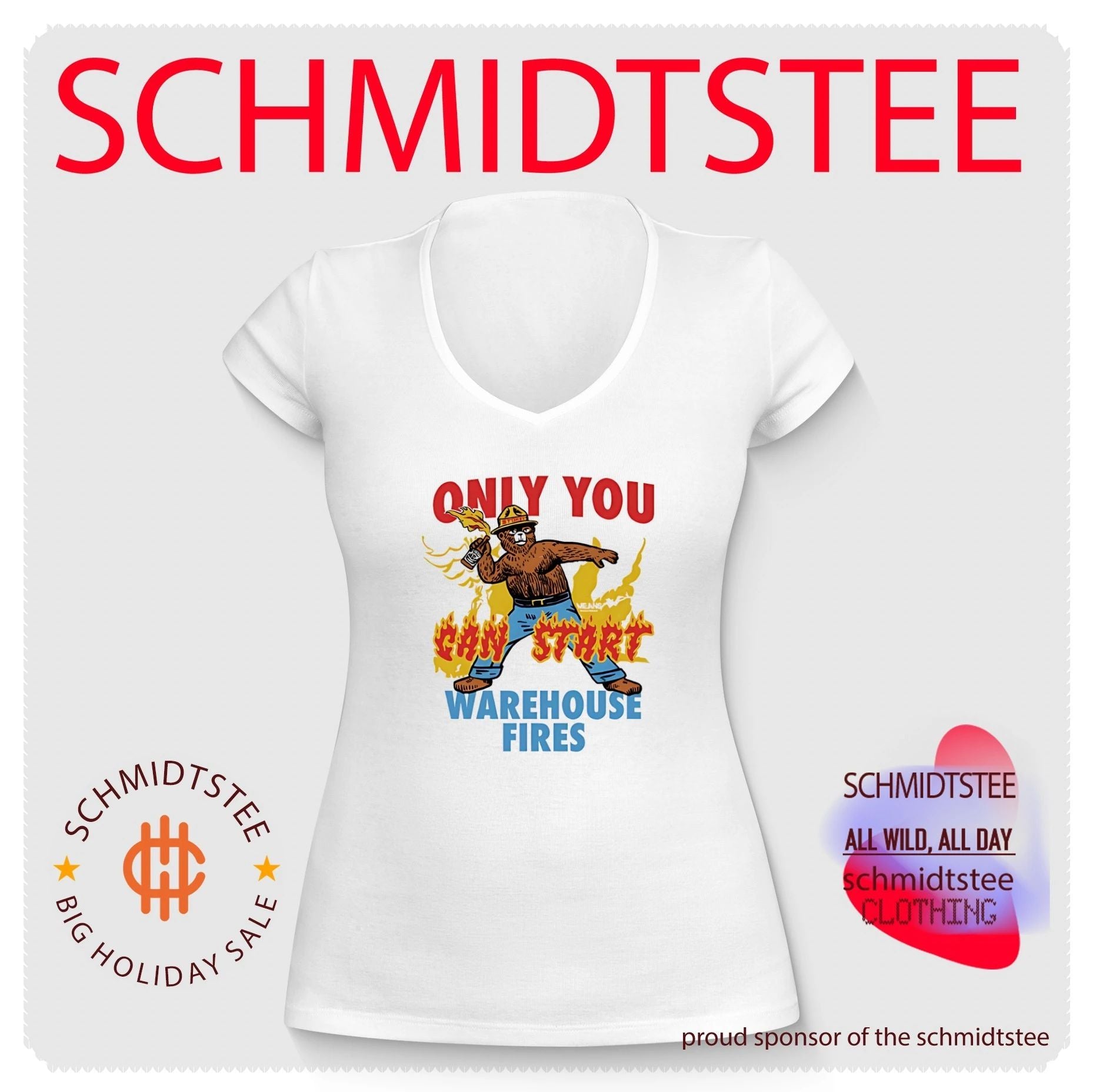 Smokey Bear only you can start warehouse fires illustration shirt
