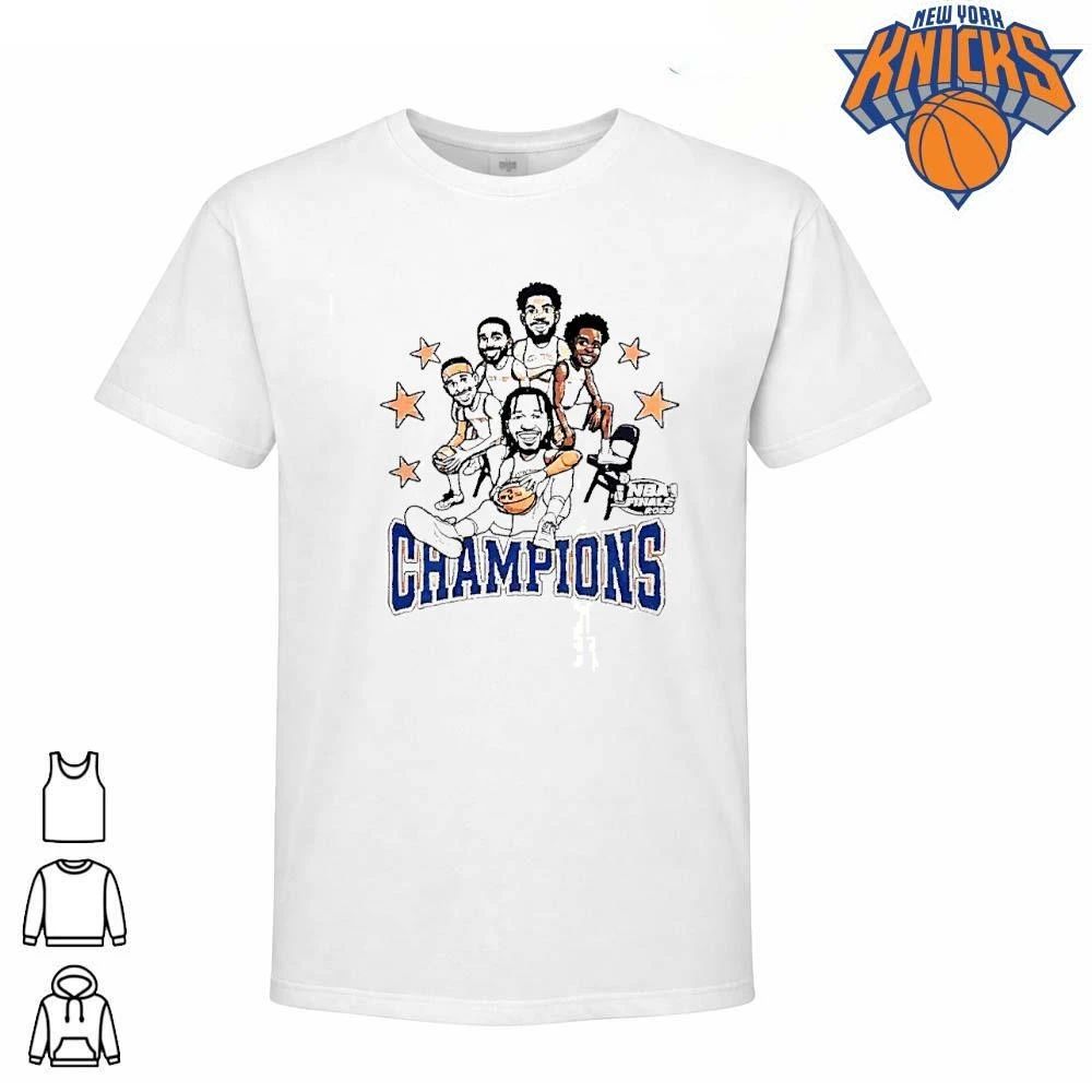 New York Knicks Champions 2026 Nba Finals Cartoon Players White Shirt