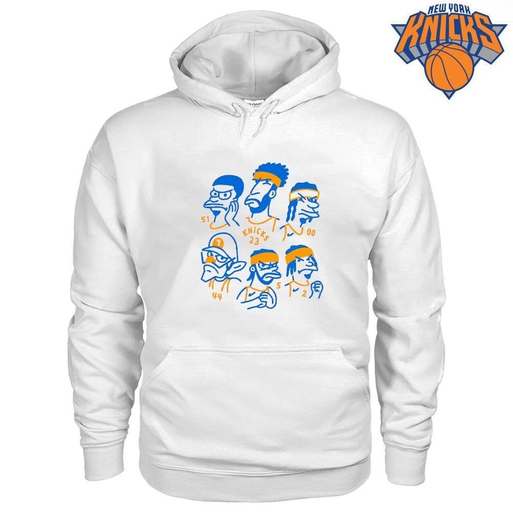 Vintage Cartoon New York Knicks Blue and Orange Roster Caricature Graphic NBA Champs Shirt