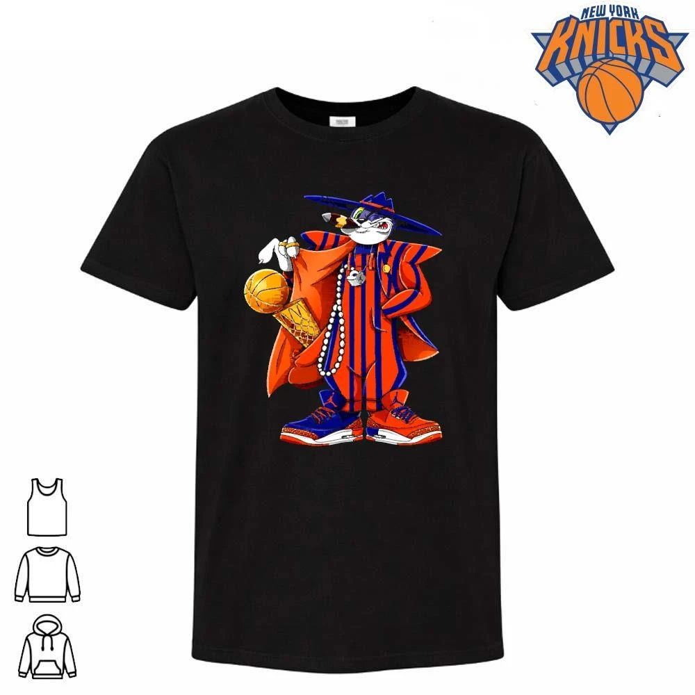 New York Knicks Champions NBA 2026 Tom Cat Pinstripe Suit Trophy Bootleg Cartoon Shirt
