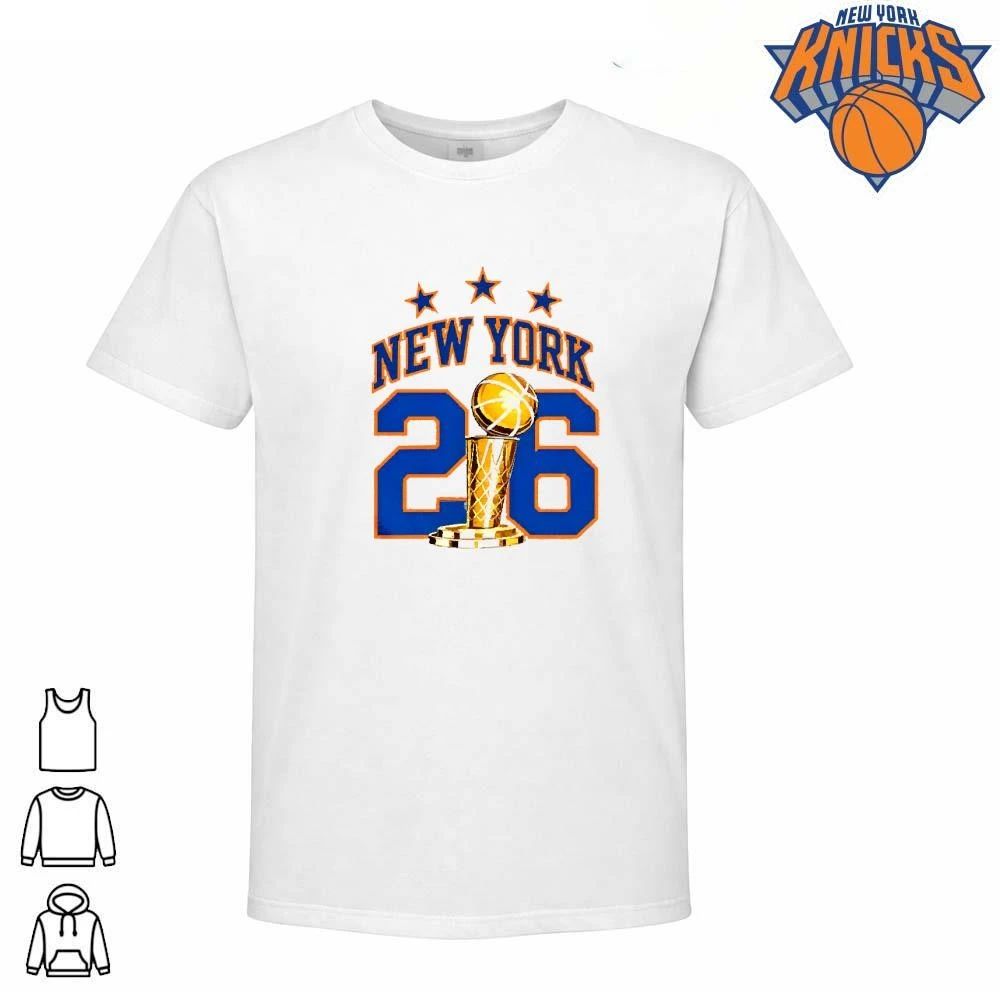 New York Knicks Champions NBA 2026 Larry O Brien Trophy White Shirt