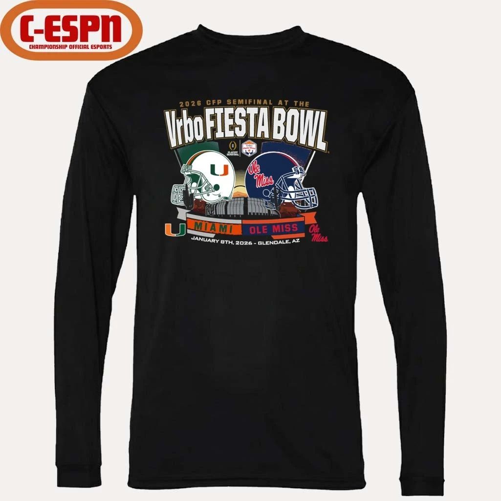 Miami Hurricanes Vs Ole Miss Rebels Vrbo Fiesta Bowl Matchup T-Shirt