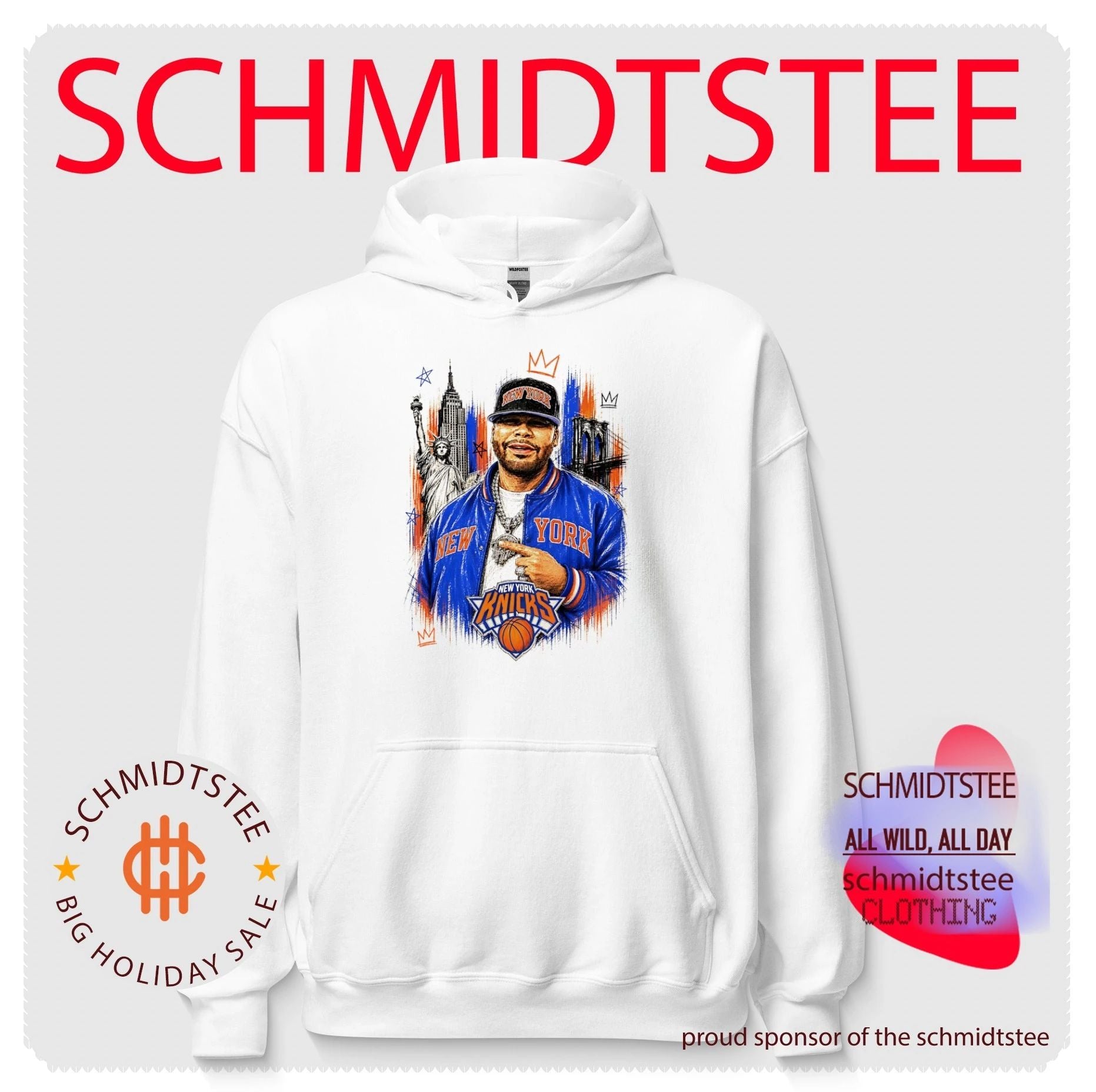 Fat Joe New York Knicks jacket and hat city landscape graphic shirt