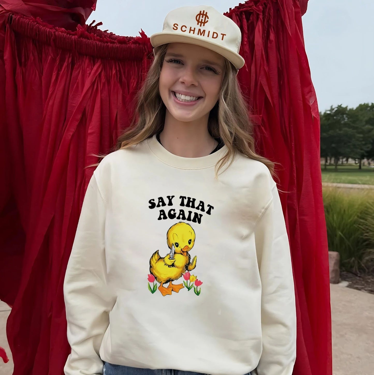 Say that again cartoon duck holding knife shirt