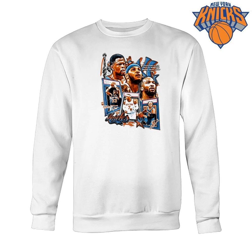 Patrick Ewing Carmelo Anthony Jalen Brunson New York Knicks Legends Trading Card Vintage Graphic T Shirt NBA Finals 2026