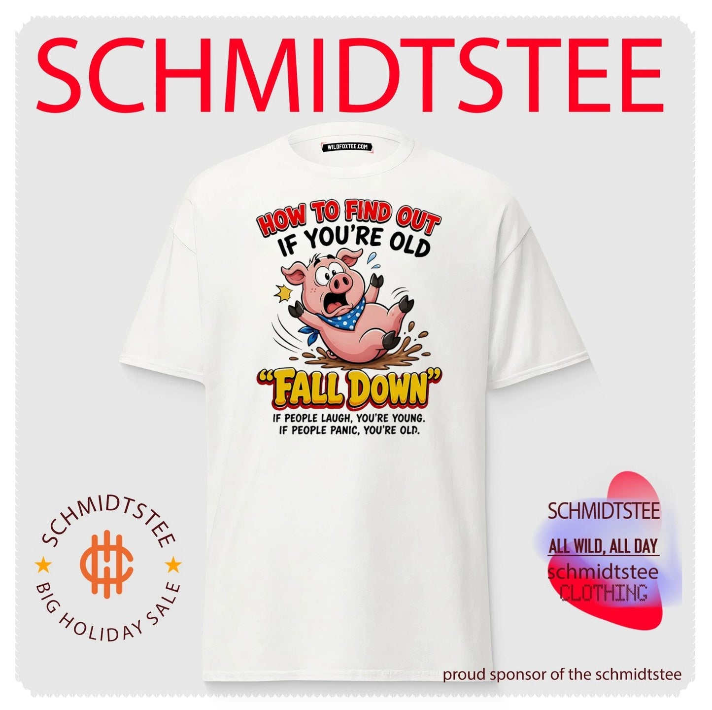 How to find out if you’re old fail down if people laugh cartoon pig illustration shirt