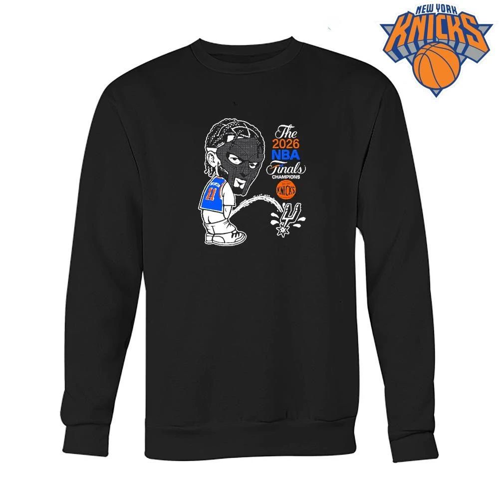 New York Knicks MF DOOM Mask Jalen Brunson Peeing On San Antonio Spurs Logo Black T Shirt