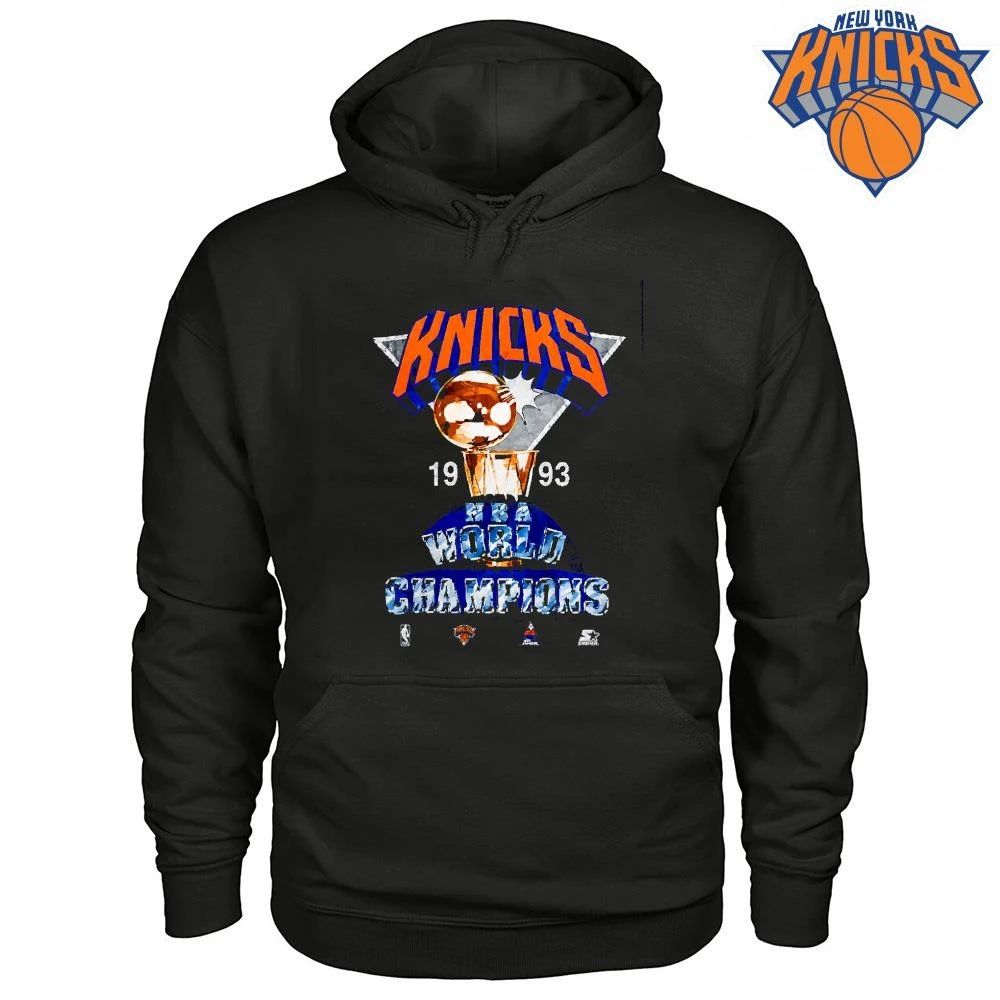 Vintage 1993 Knicks NBA World Champions Trophy Navy Blue Retro Graphic Tee Shirt