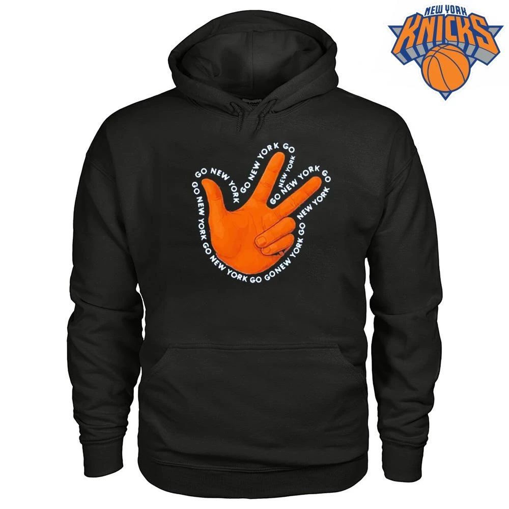 New York Knicks Big Knick Energy Statue of Liberty Three Finger Celebration Hand Go New York Blue Graphic NBA Finals 2026 Shirt