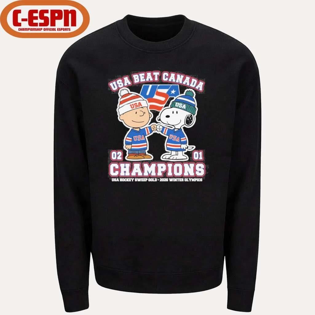 The Peanuts Fisbump USA Beat Canada Hockey Champions Shirt