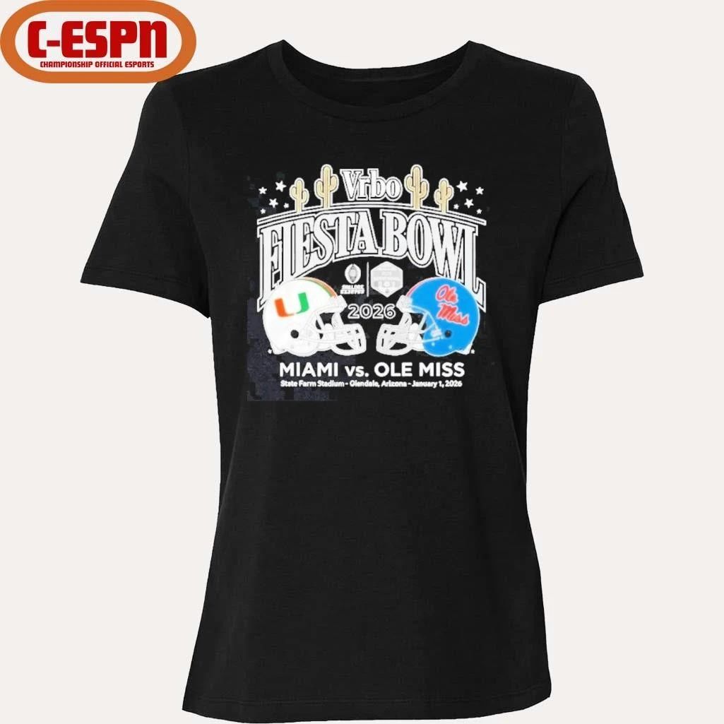 Miami Hurricanes Vs Ole Miss Rebels 2026 Vrbo Fiesta Bowl Matchup CFP Semifinal Shirt