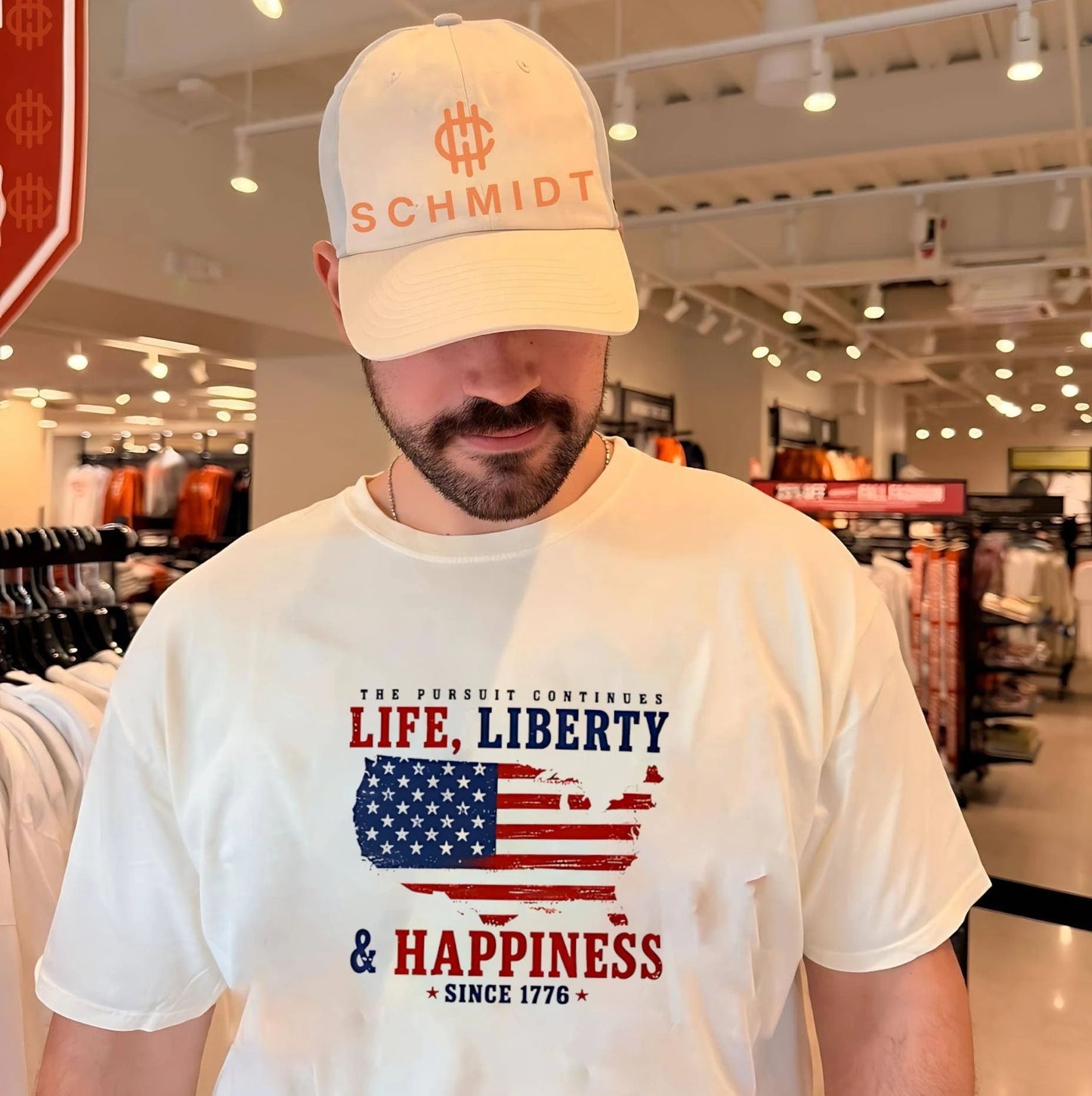The pursuit continues life liberty and happiness since 1776 America flag shirt