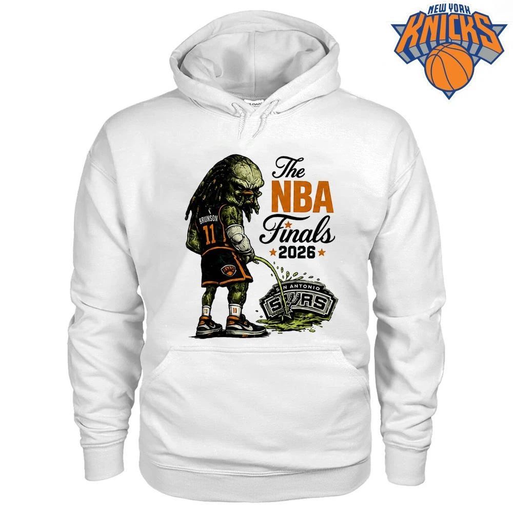 Jalen Brunson New York Knicks Predator Peeing On San Antonio Spurs Logo Parody Funny Graphic NBA Finals 2026 Shirt