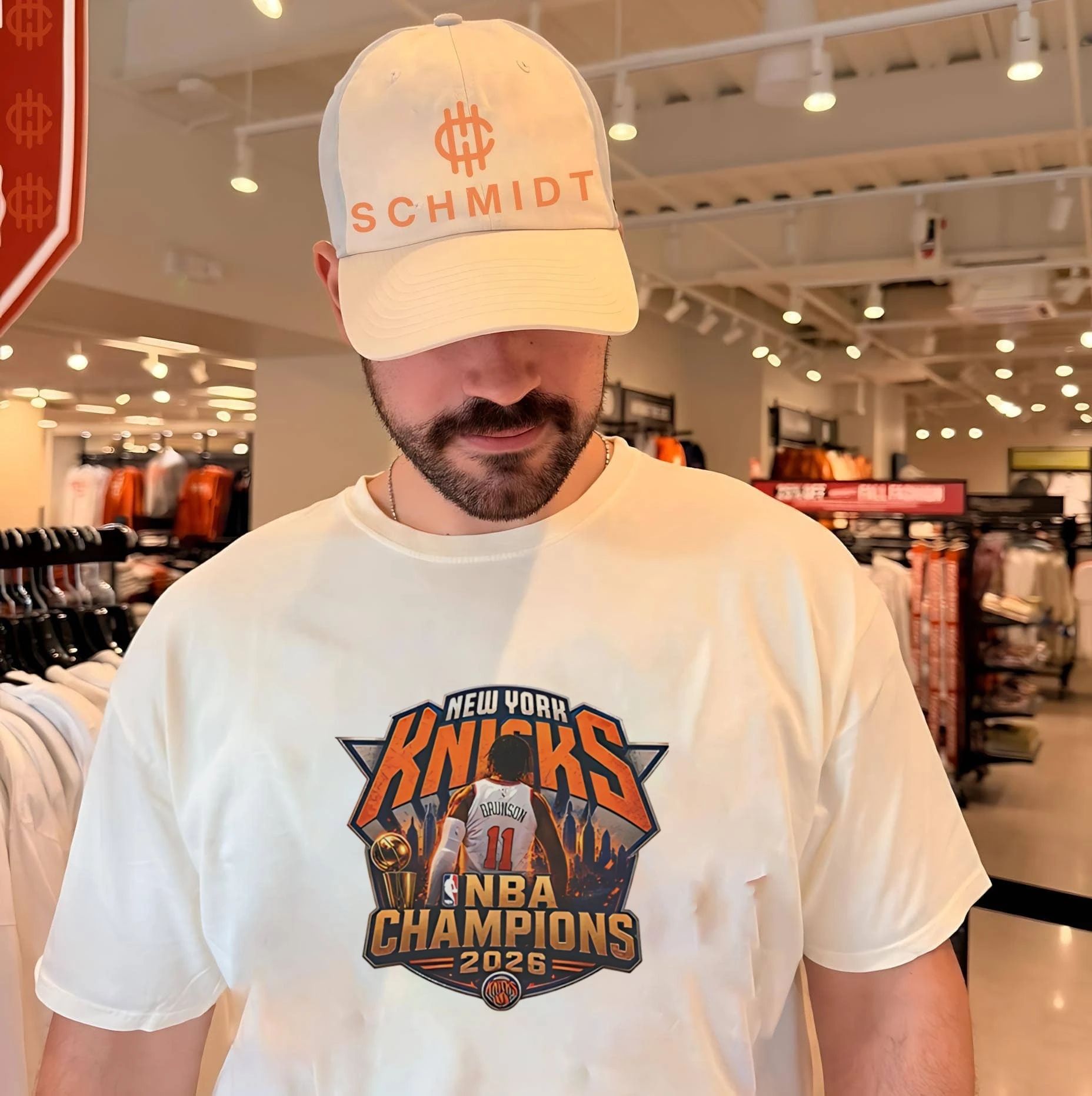 Jalen Brunson New York Knicks NBA Champions 2026 city background shirt