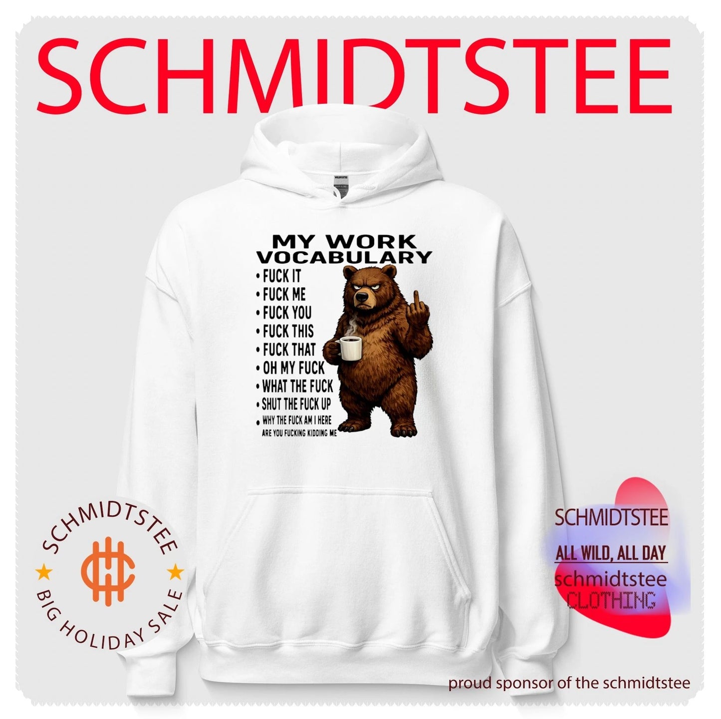 My work vocabulary fuck it fuck me fuck you fuck this cartoon bear holding coffee shirt