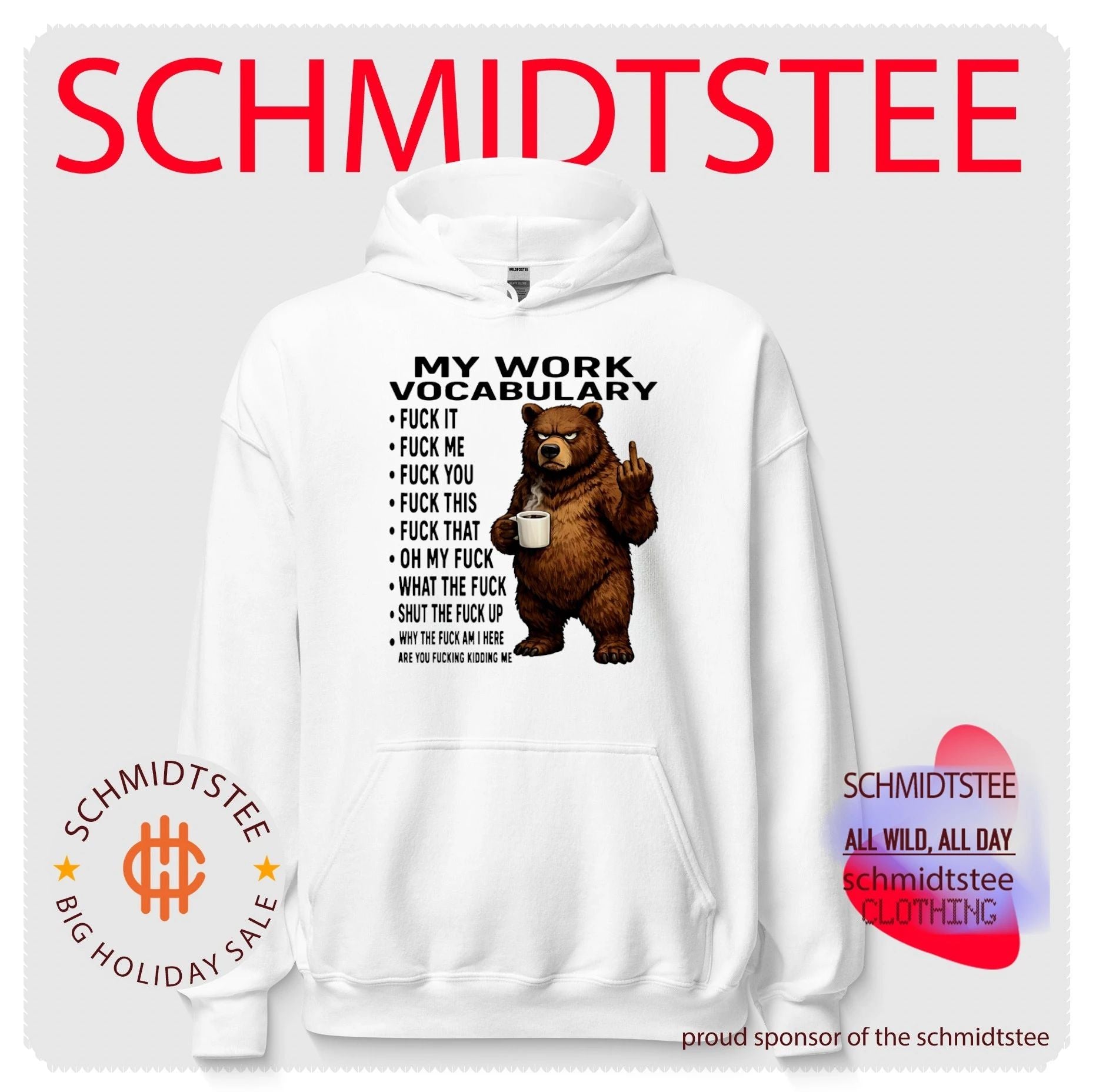 My work vocabulary fuck it fuck me fuck you fuck this cartoon bear holding coffee shirt