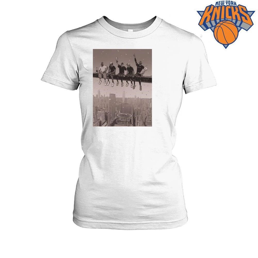 Lunch Atop A Skyscraper Steel Beam MSG Skyline Players Holding Larry O Brien Trophy New York Knicks Champions NBA 2026 shirt