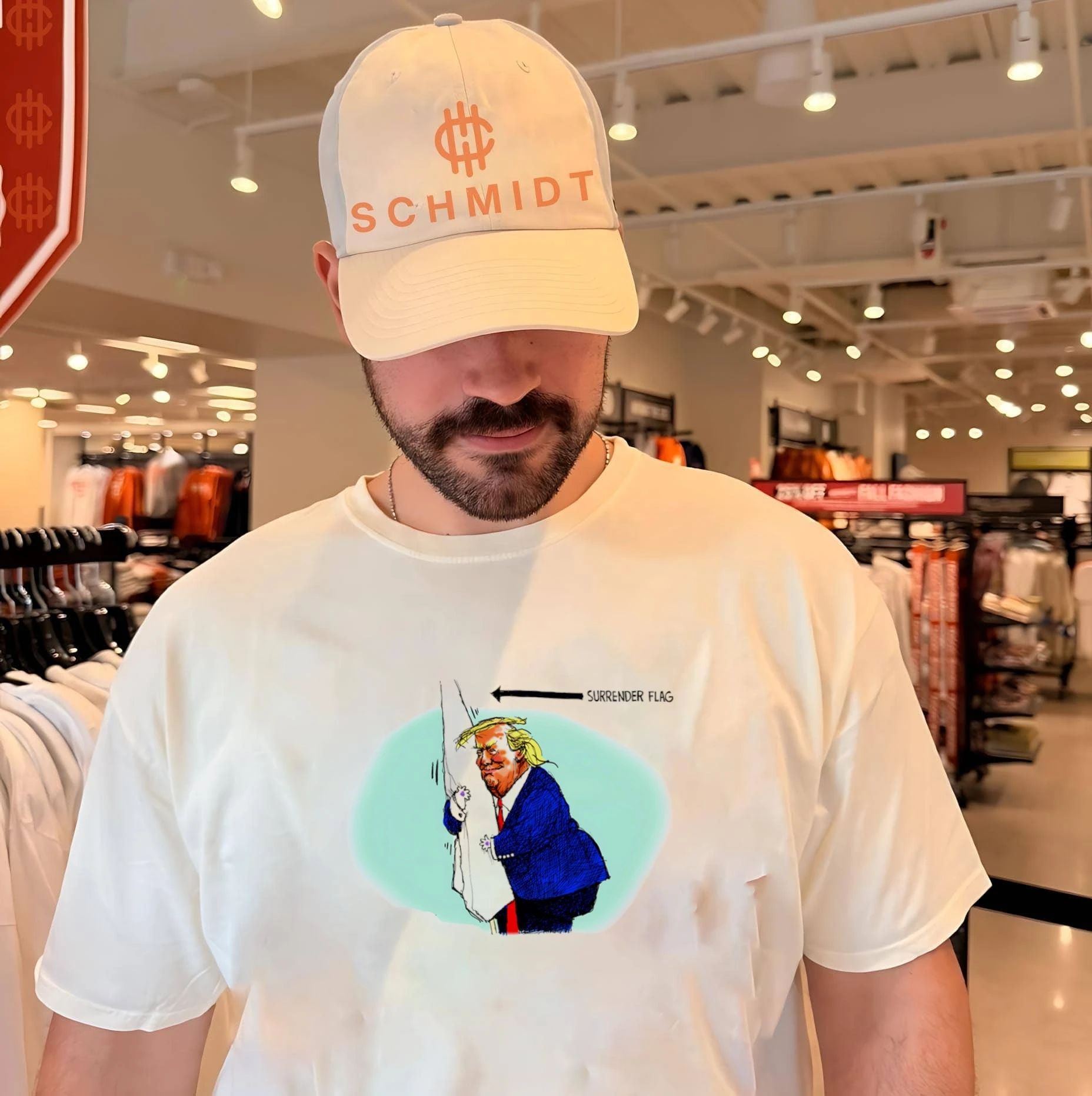 Donald Trump holding a surrender flag political cartoon shirt