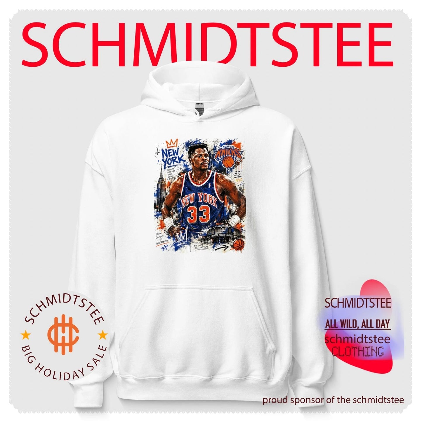 New York Knicks Patrick Ewing defense rebounds heart legacy digital painting shirt